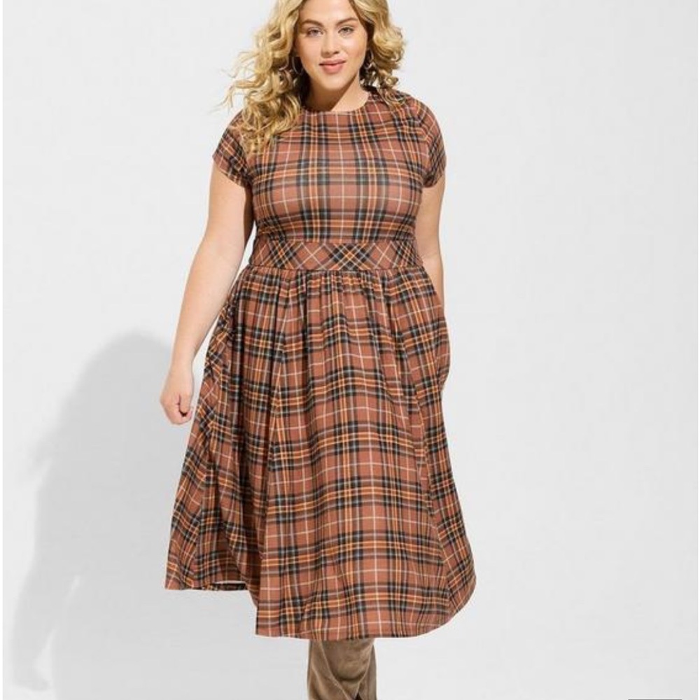 Torrid Brown and Tan Midi Dress